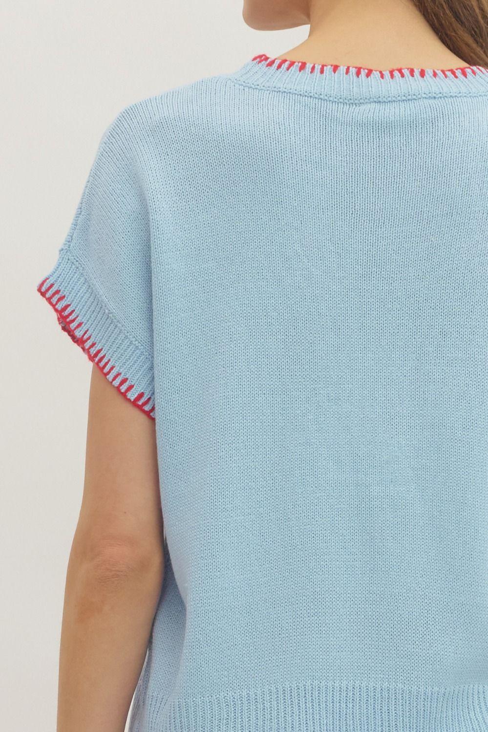 Lobster Embroidered Short Sleeve Knit Top