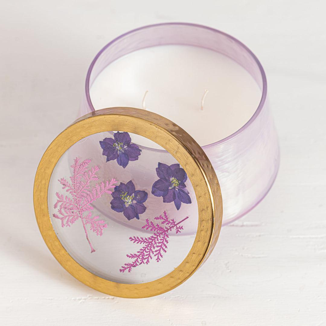 Blackberry + Coconut Accent Watercolor Pressed Floral Candle