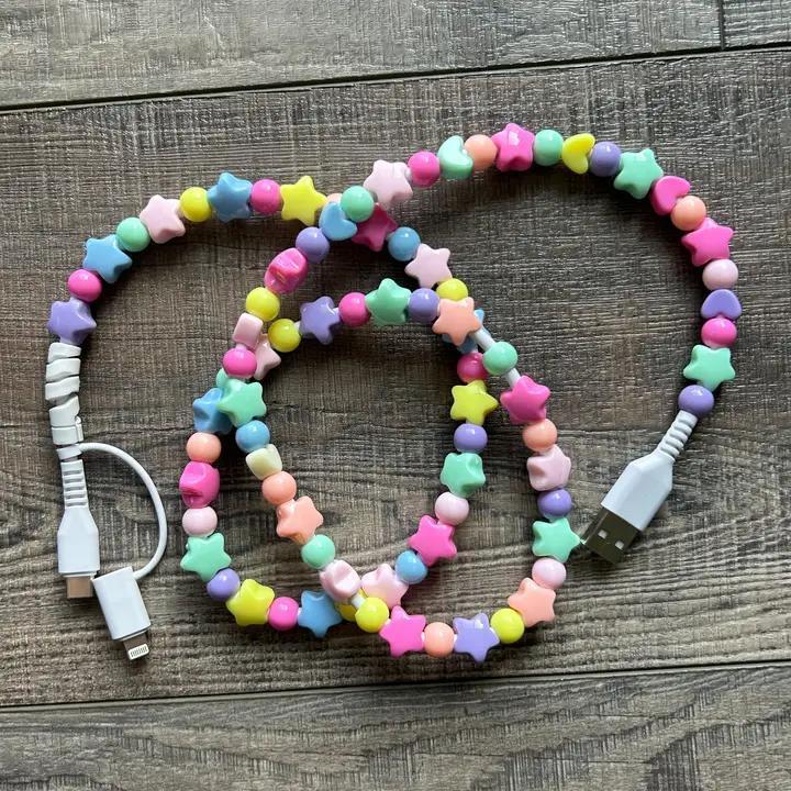 Stars Beaded Phone Charger with Lightning & USB-C Cable