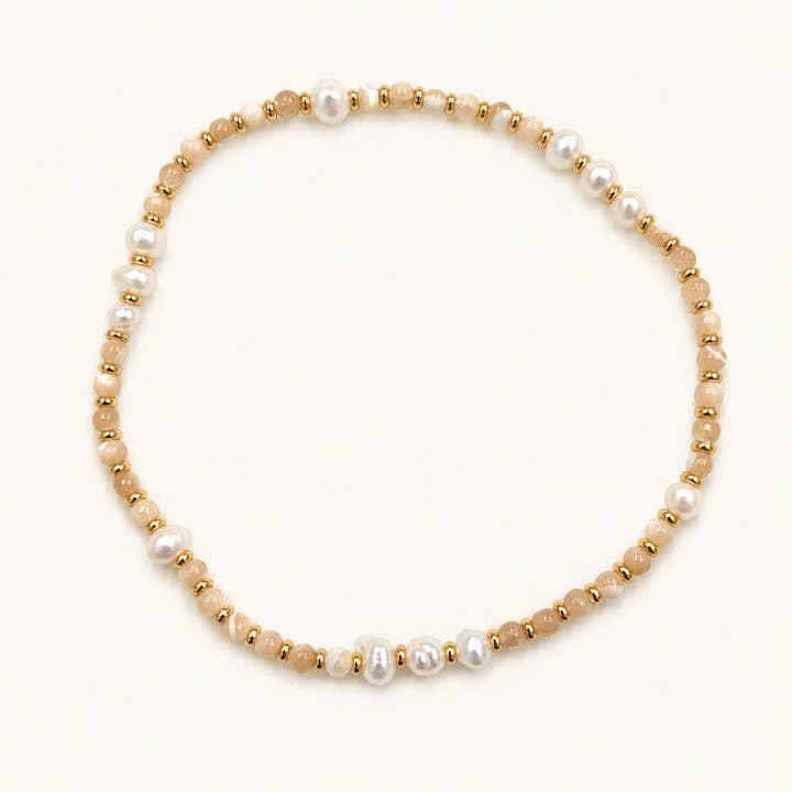 White Bead and Pearl Elastic Bracelet