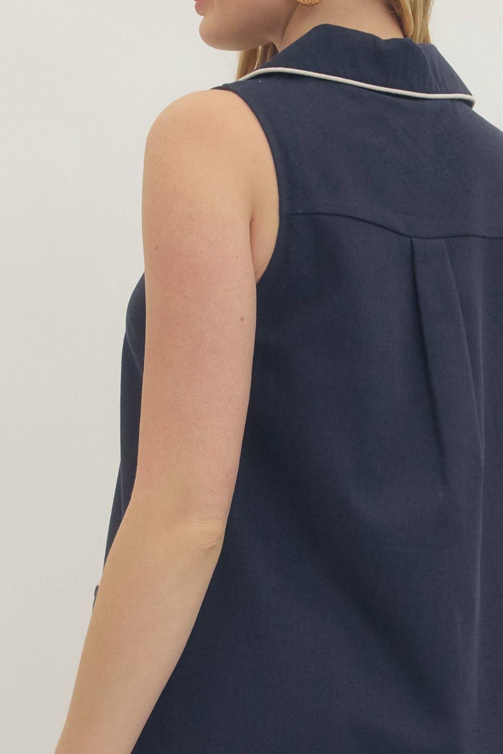Contrast Front Pocket Sleeveless Mini Dress