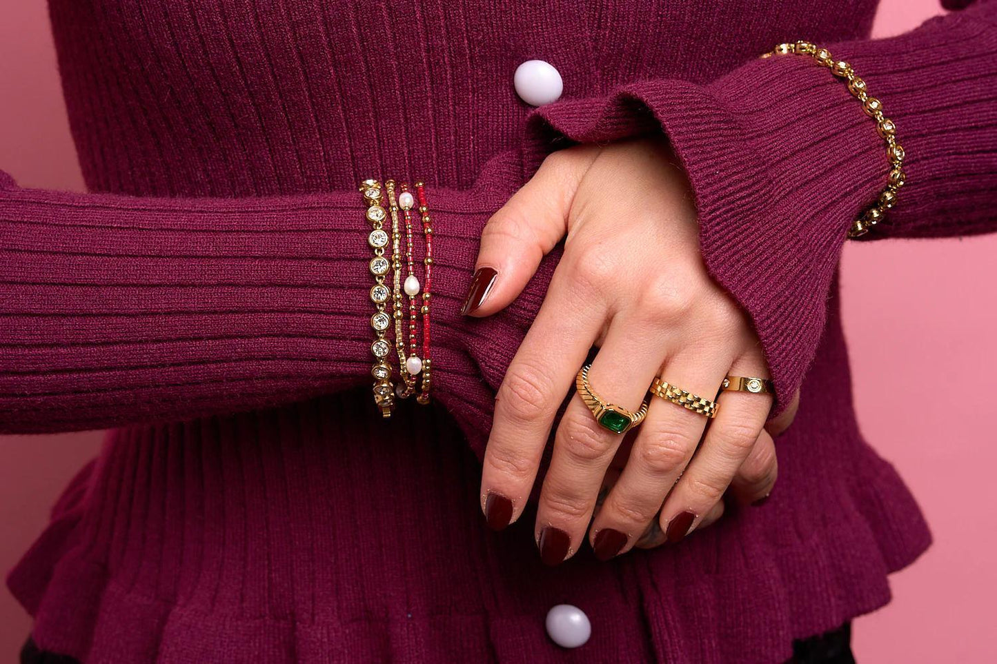 Ruby and Pearl Bracelet Set