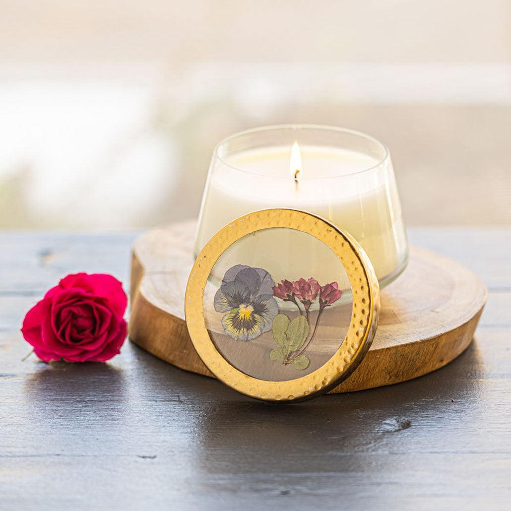 Blushing Rosewood Accent Pressed Floral Candle