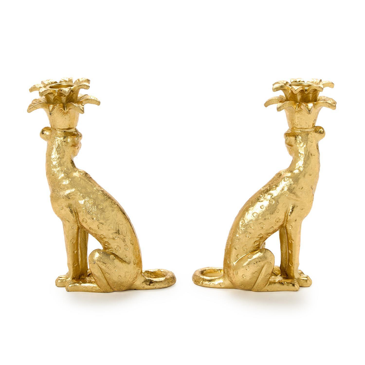 Gold Leopard Taper Candleholders