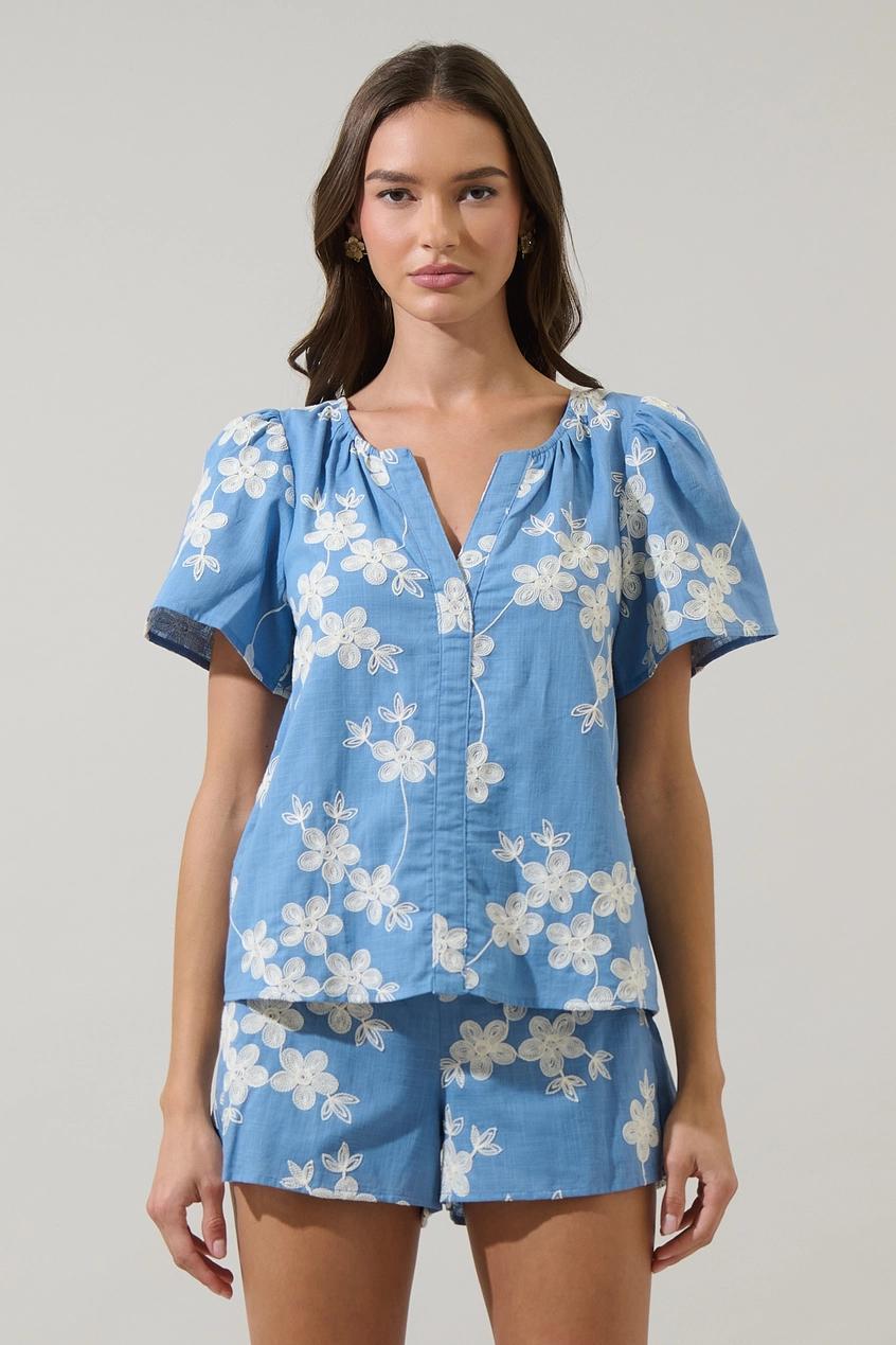 Keren Embroidered Split Neck Top