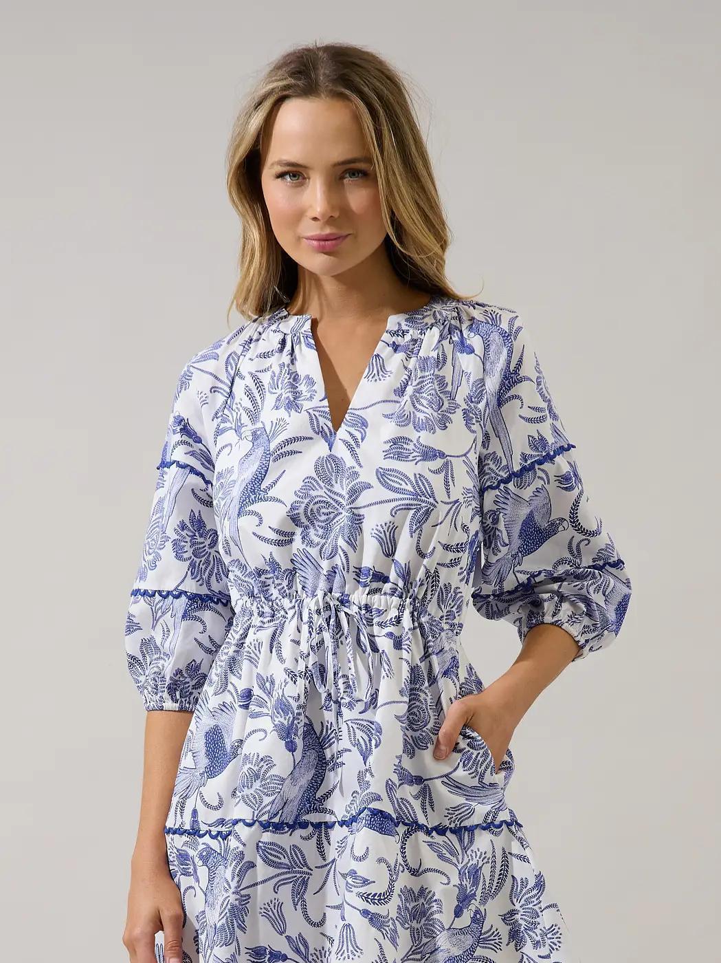 Dabria Split Neck Mini Dress Virda Floral