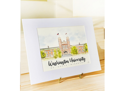 Campus Watercolor Illustration – 8x10 Art Print in 11x14 White Matte Board