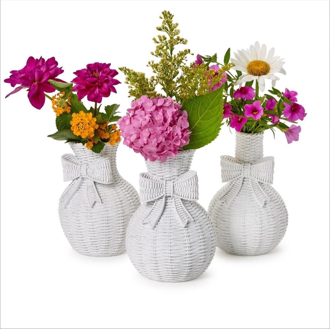 Bowed Basket Weave White Vase