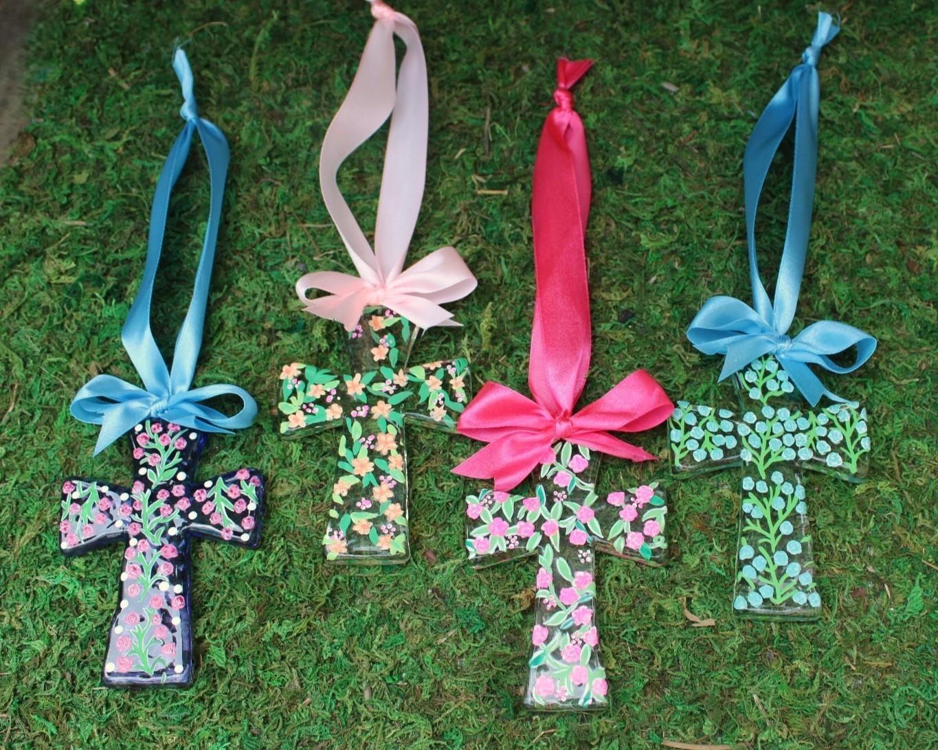 Handpainted Glass Cross Ornament