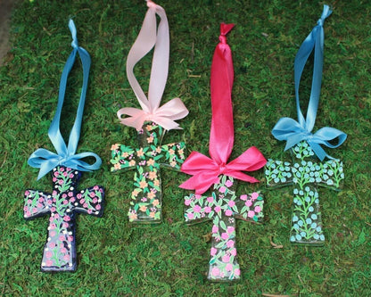 Handpainted Glass Cross Ornament