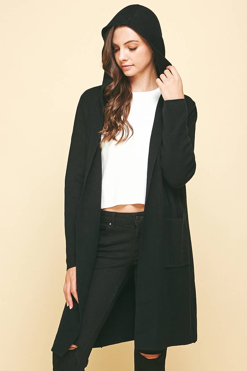 OPEN KNIT CARDIGAN - HOODED