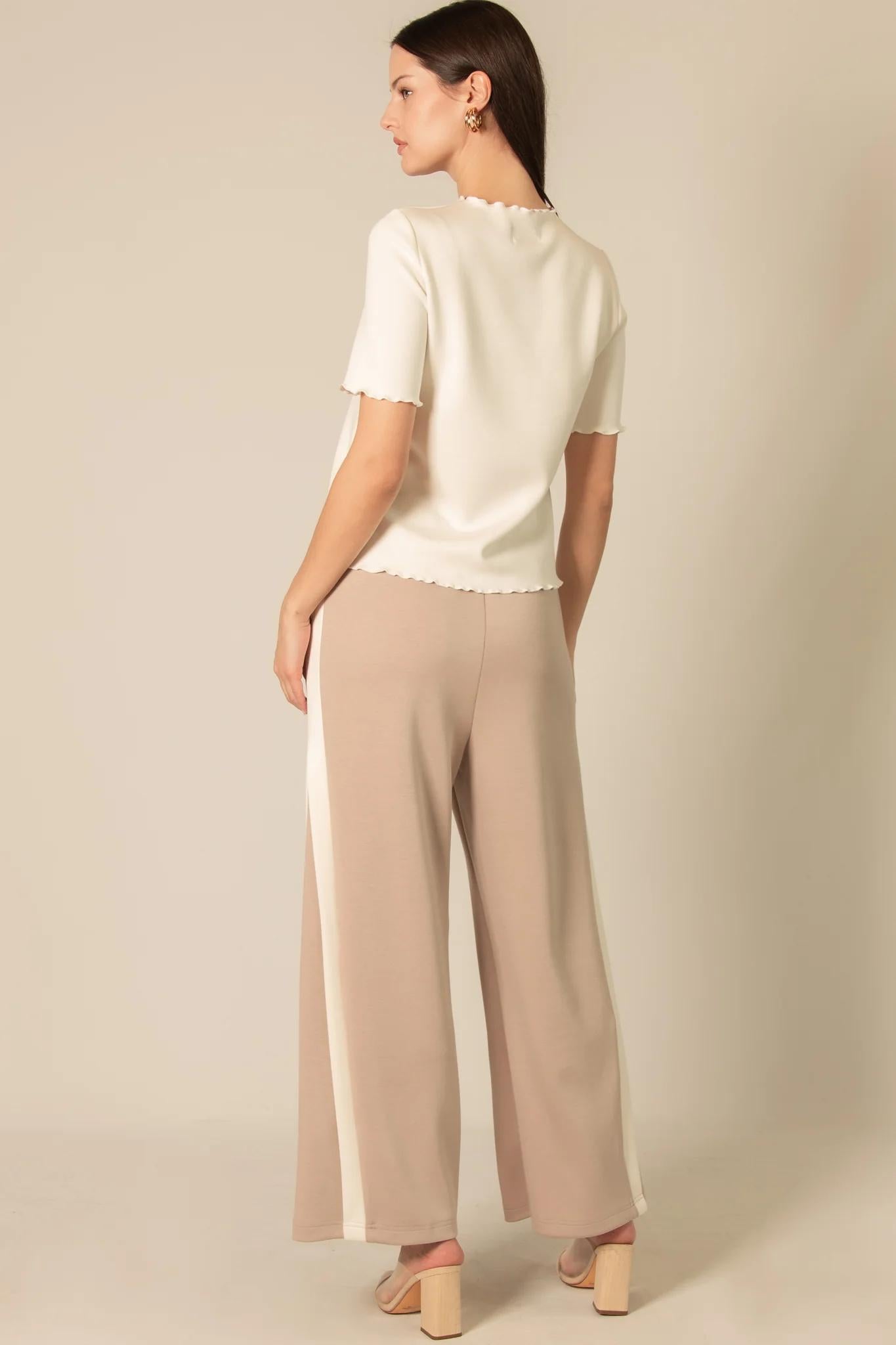 Side Contrast Double Stripe Wide Leg Pants