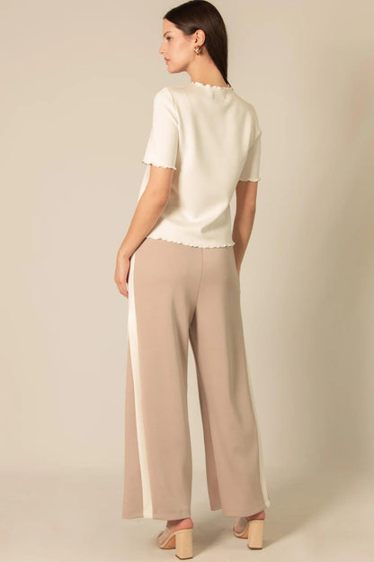 Side Contrast Double Stripe Wide Leg Pants