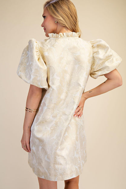 Ruffle V-Neck Puff Sleeve Mini Dress