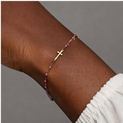 Colorful Enamel Bead and Cross Stainless Steel Bracelet