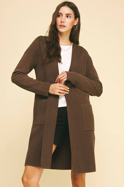 OPEN KNIT CARDIGAN - HOODED
