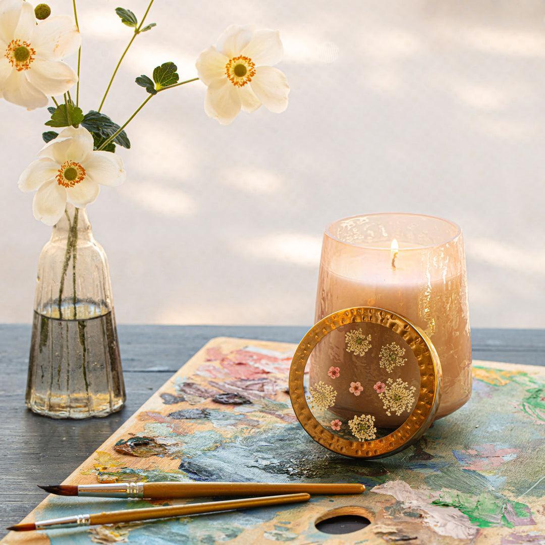 Rose + Oud Accent Watercolor Pressed Floral Candle