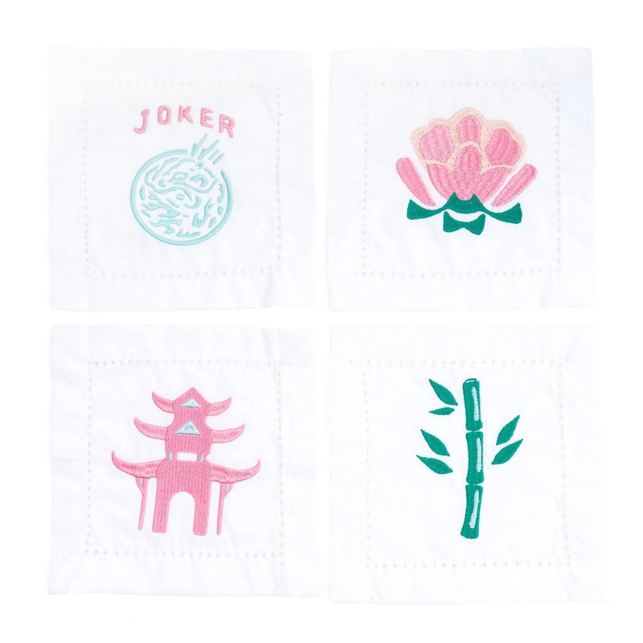 Mahjong Embroidered Cocktail Napkins