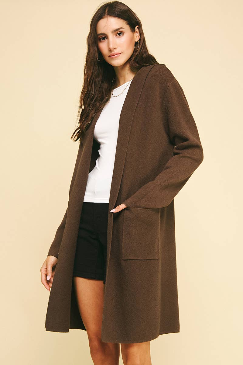 OPEN KNIT CARDIGAN - HOODED