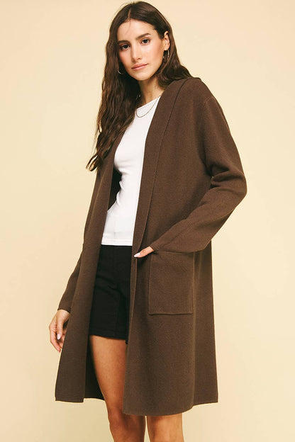 OPEN KNIT CARDIGAN - HOODED