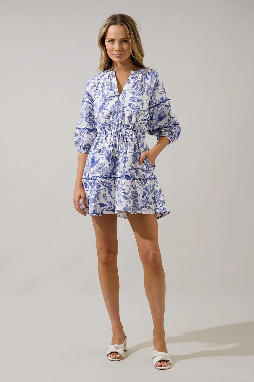 Dabria Split Neck Mini Dress Virda Floral