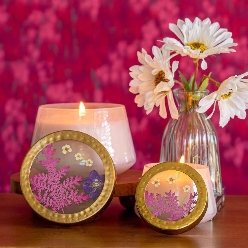 Blackberry + Coconut Petite Watercolor Pressed Floral Candle