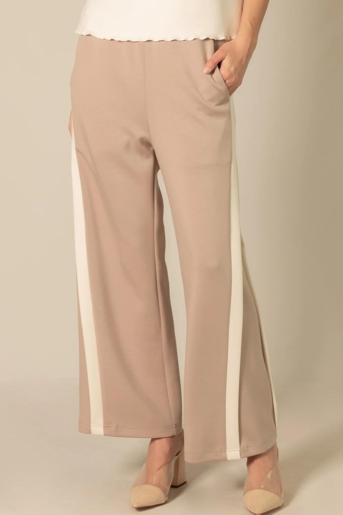 Side Contrast Double Stripe Wide Leg Pants