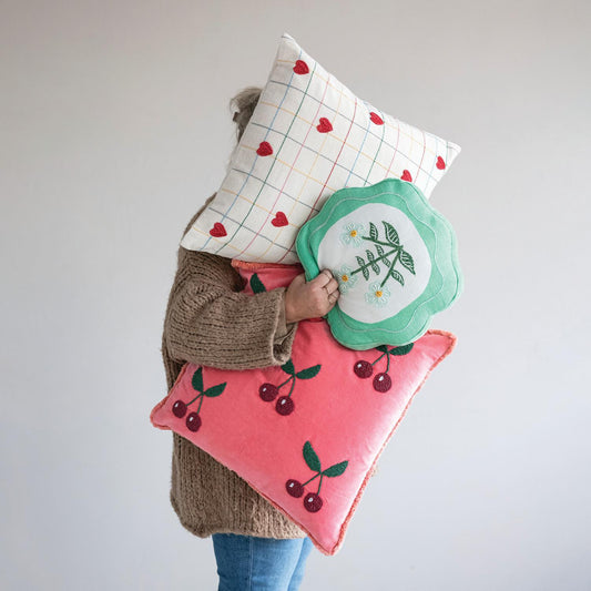 Velvet Pillow with Beaded Cherries
