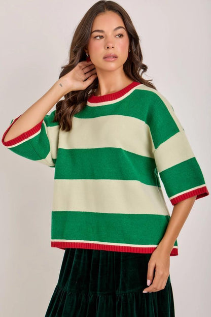 Wide Stripe Loose Fit Sweater Top