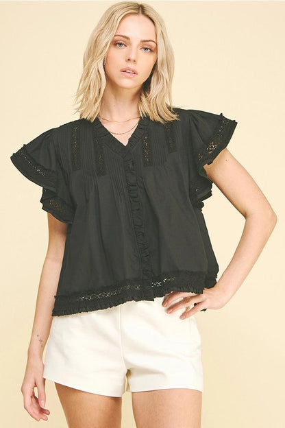 Lace Trim Detailed Blouse Top