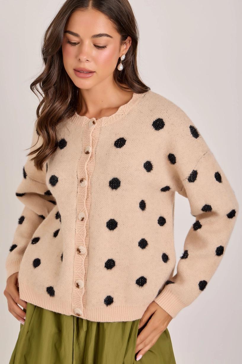 Soft Touch Polka Dot Button Down Sweater Cardigan