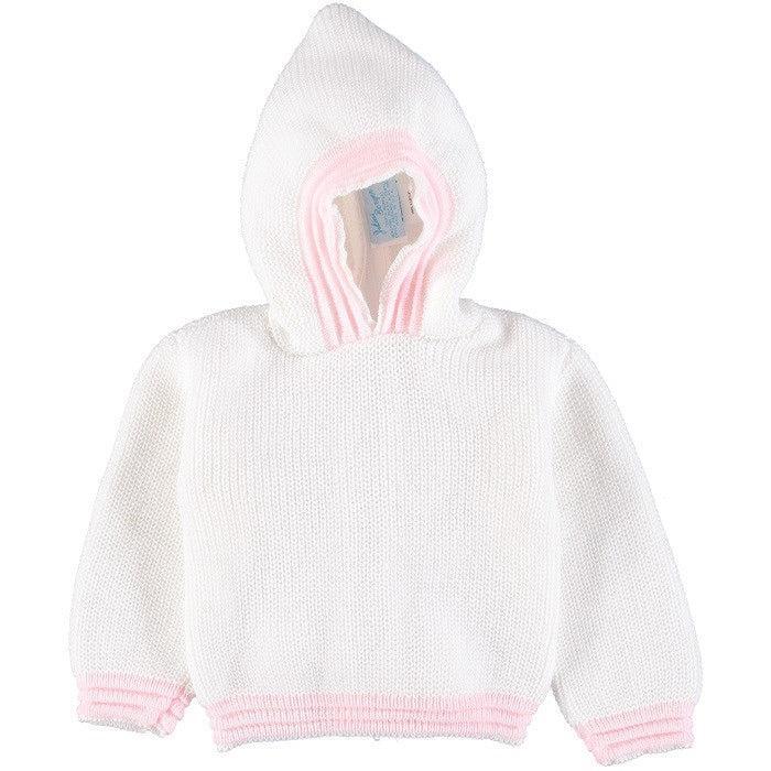Monogrammed Knit Hooded Zip Back Sweater