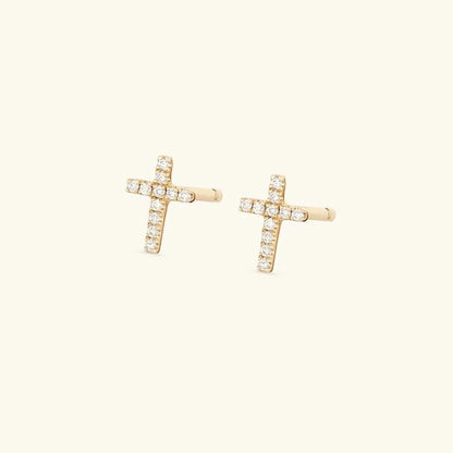 Gold Crystal Cross Studs