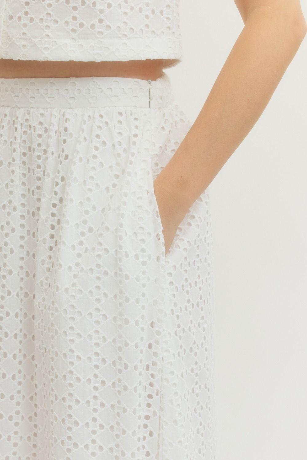 Off-White Eyelet Midi Skirt