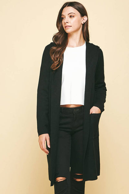 OPEN KNIT CARDIGAN - HOODED