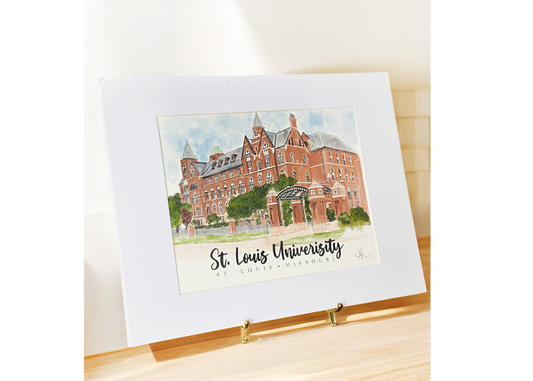Campus Watercolor Illustration – 8x10 Art Print in 11x14 White Matte Board