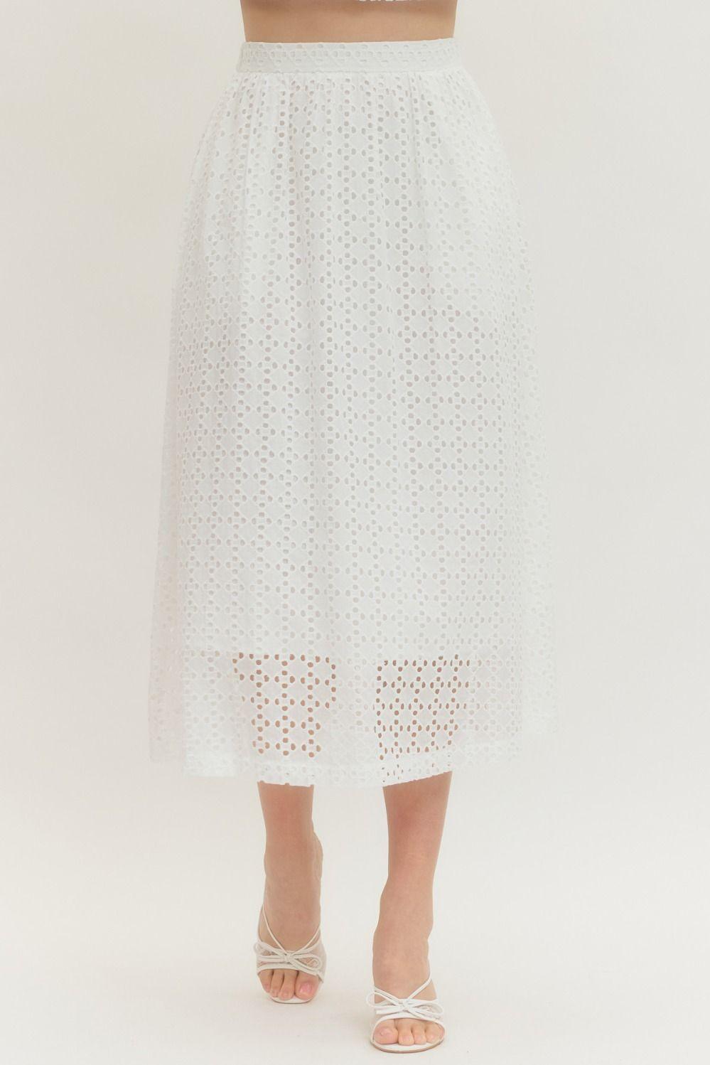Off-White Eyelet Midi Skirt