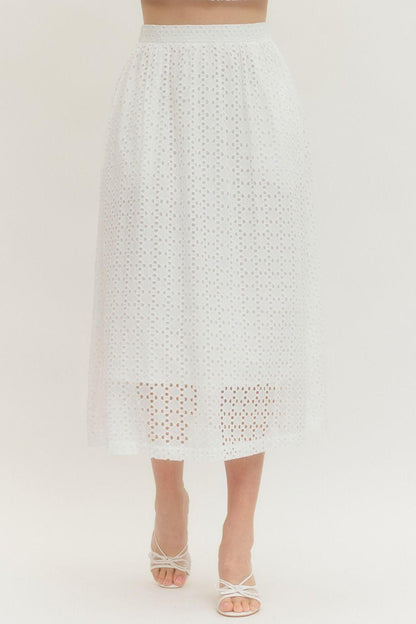Off-White Eyelet Midi Skirt