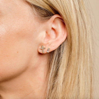 Gold Crystal Cross Studs
