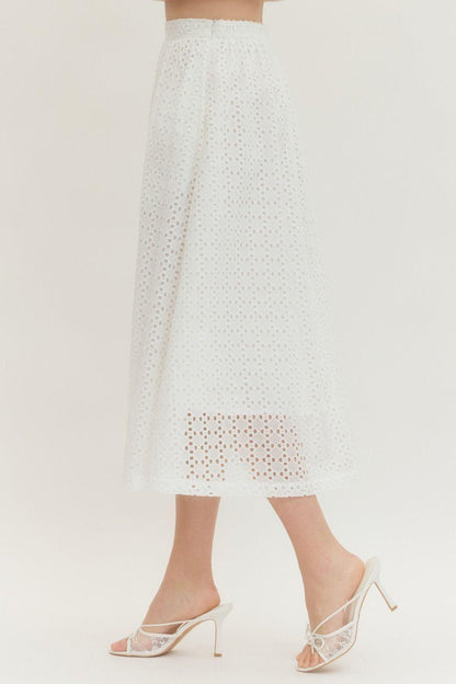 Off-White Eyelet Midi Skirt