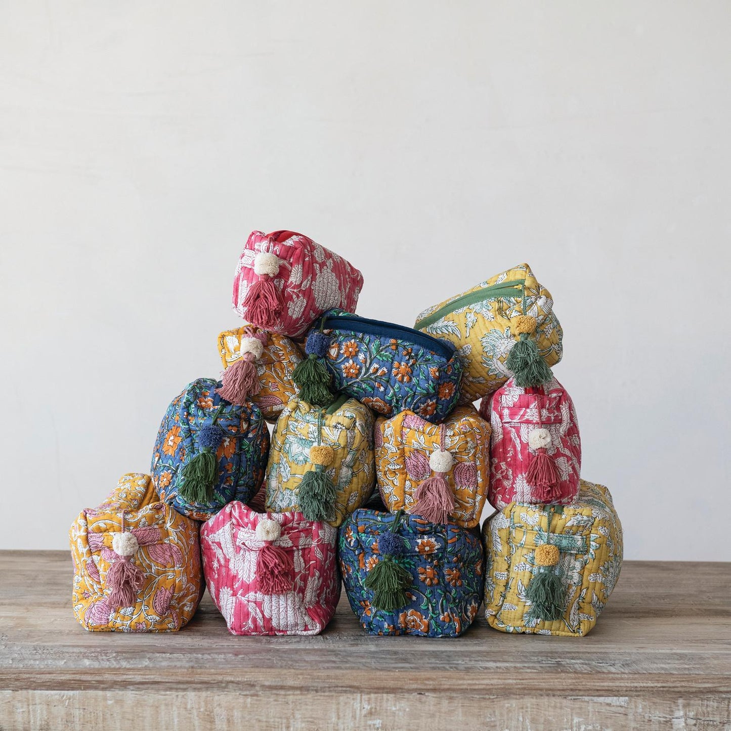 Monogramed Quilted Block Print Makeup Bag