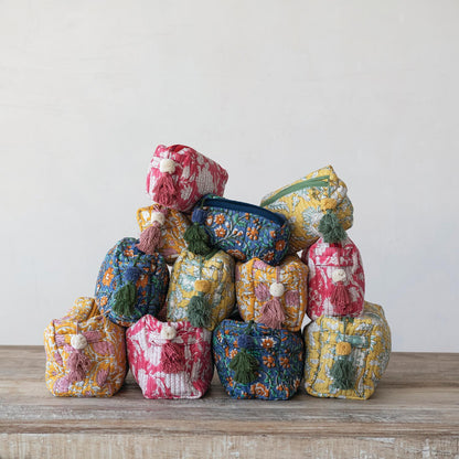 Monogramed Quilted Block Print Makeup Bag