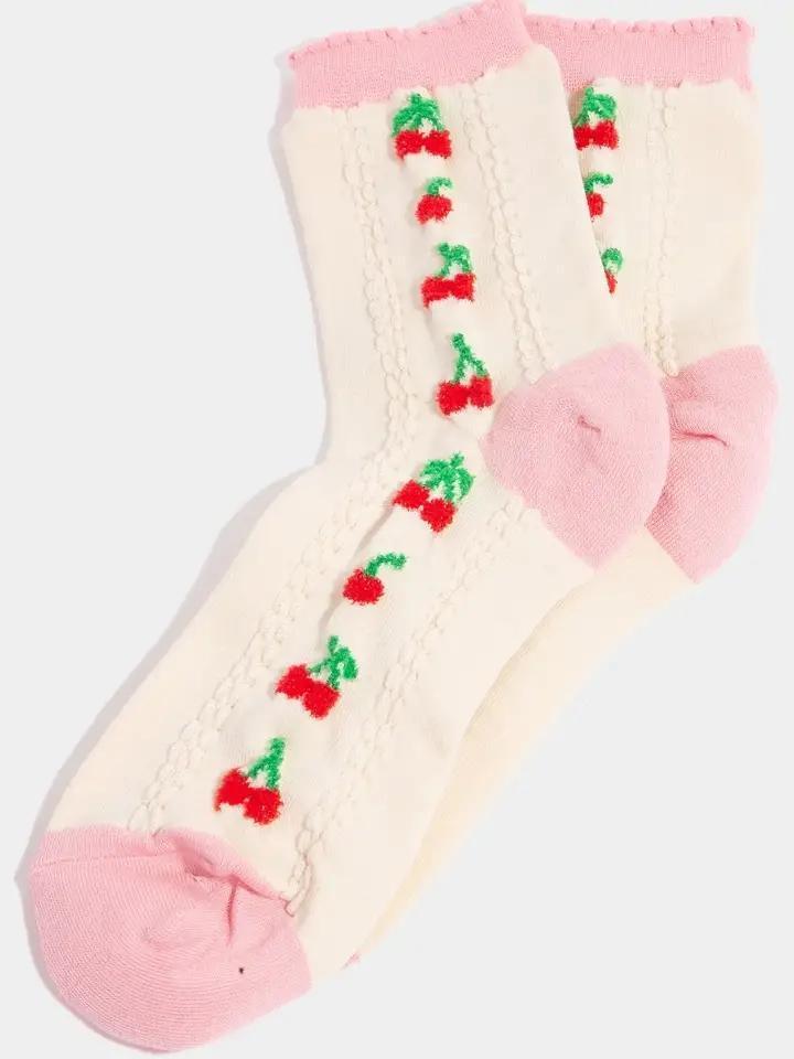 Cherry Embroidered Socks
