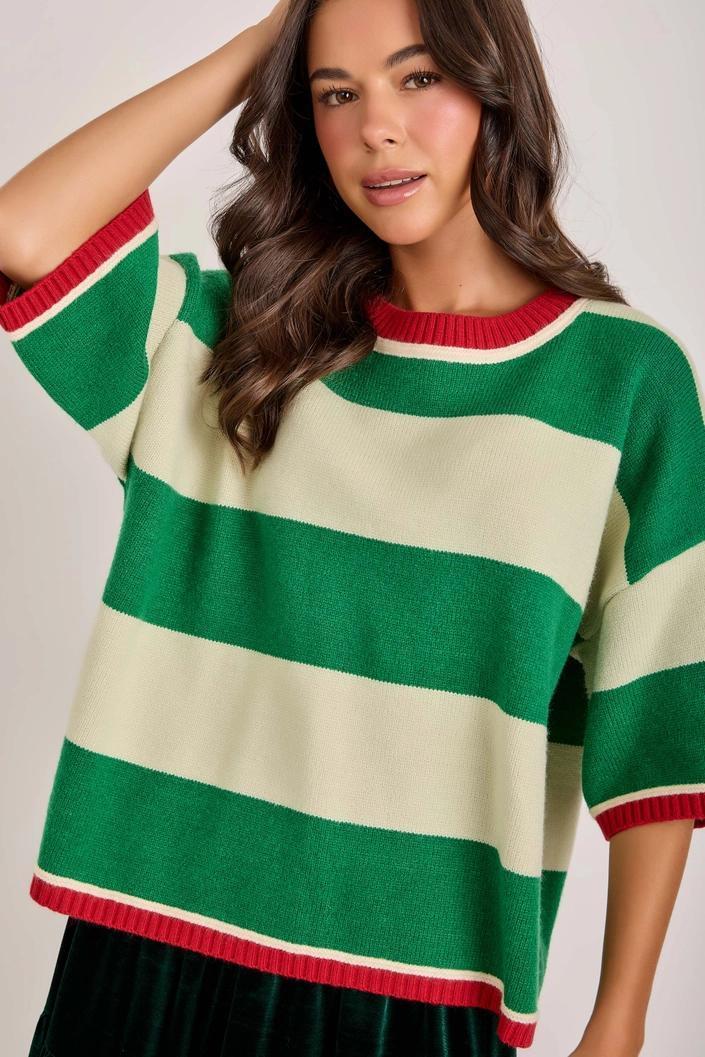 Wide Stripe Loose Fit Sweater Top