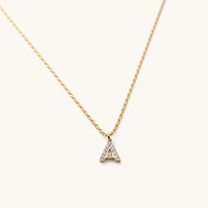 Mini Crystal Initial Charm Necklace- Waterproof