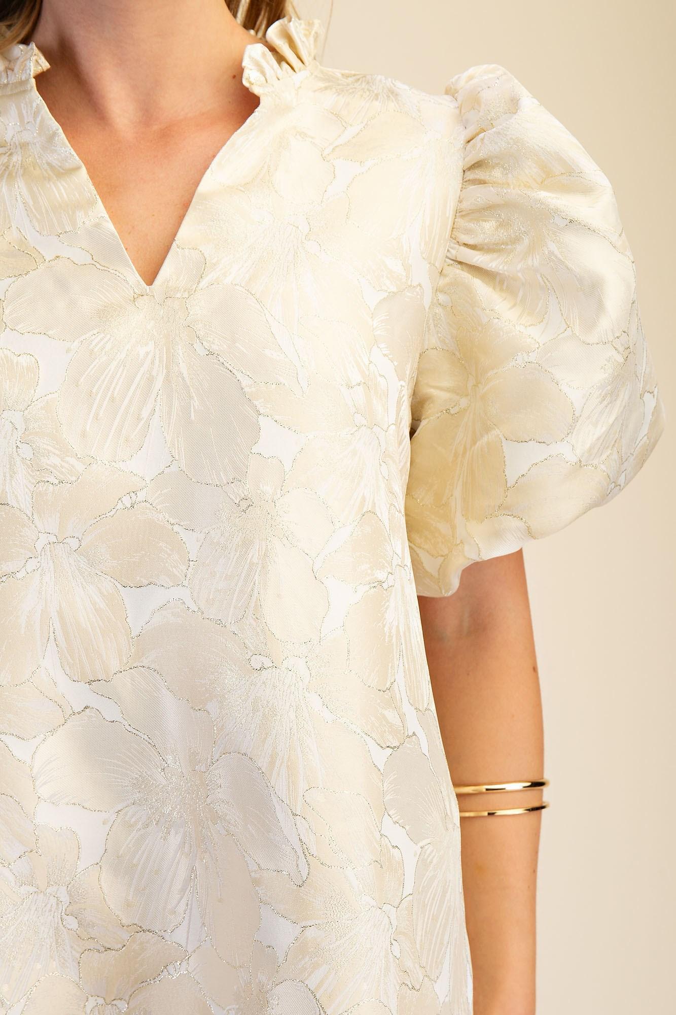 Ruffle V-Neck Puff Sleeve Mini Dress