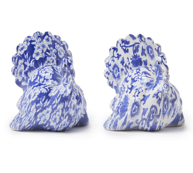 Blue & White Hand-Painted Turkeys