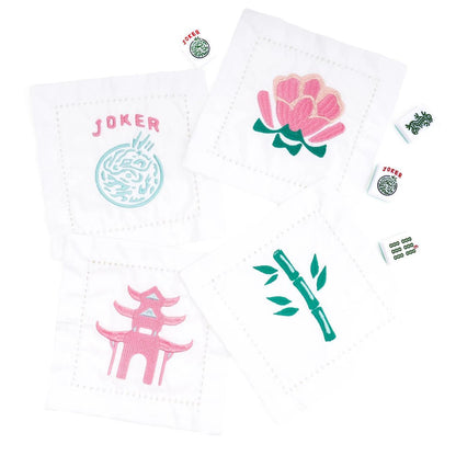 Mahjong Embroidered Cocktail Napkins