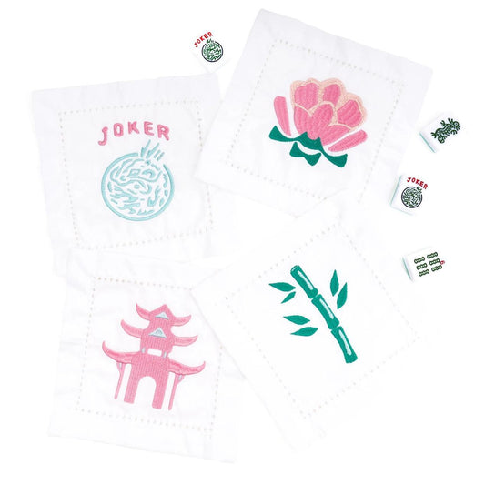Mahjong Embroidered Cocktail Napkins