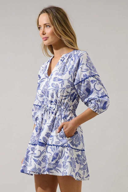 Dabria Split Neck Mini Dress Virda Floral